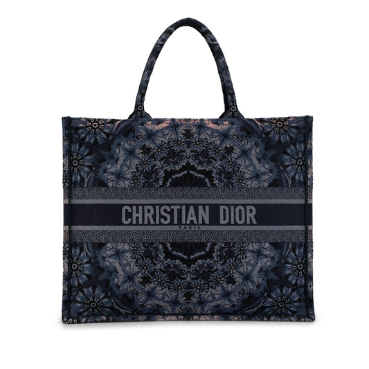 Second hand Dior Book Tote Large Embroidery Canvas Handbag Kaleidiorscopic Blue - Tabita Bags
