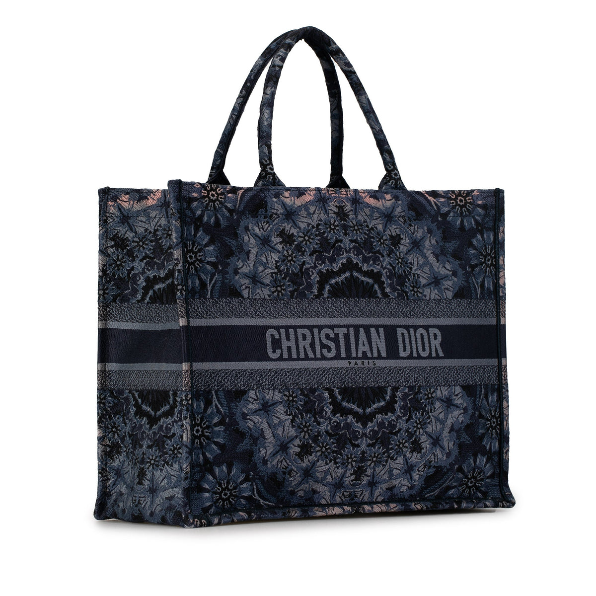 Second hand Dior Book Tote Large Embroidery Canvas Handbag Kaleidiorscopic Blue - Tabita Bags