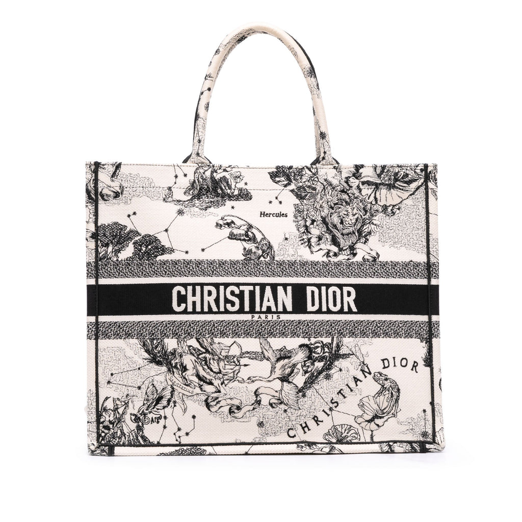 Second hand Dior Book Tote Large Embroidery Canvas Handbag White - Tabita Bags