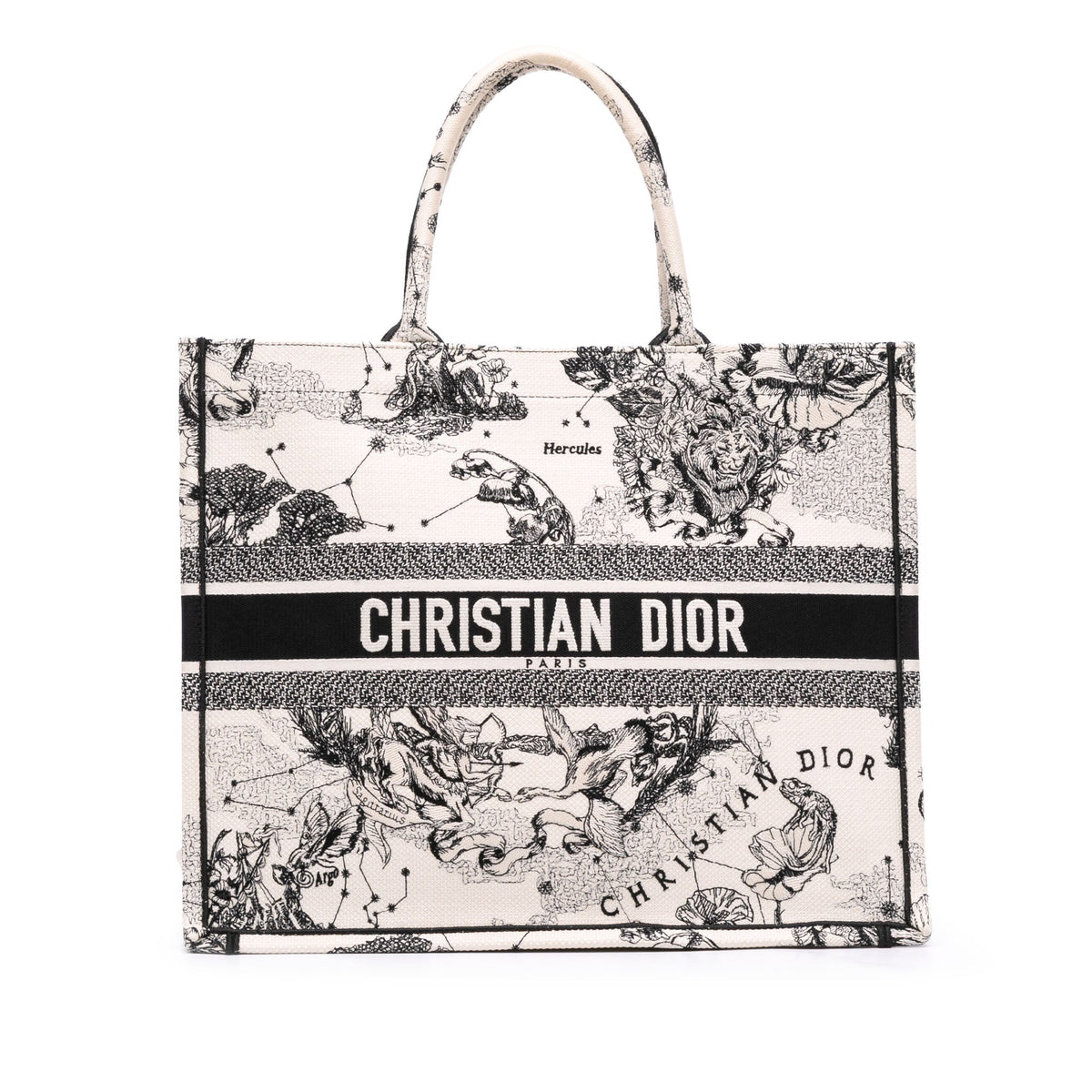 Second hand Dior Book Tote Large Embroidery Canvas Handbag White - Tabita Bags