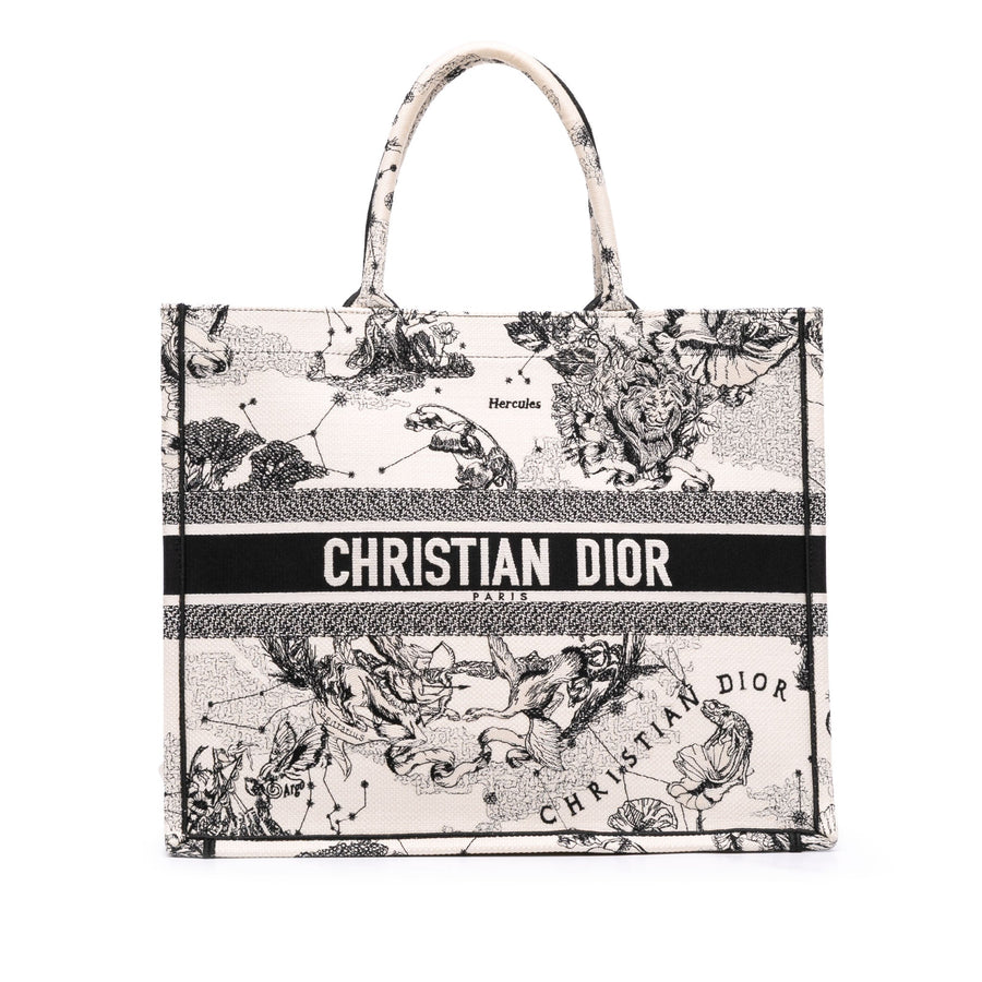 Second hand Dior Book Tote Large Embroidery Canvas Handbag White - Tabita Bags