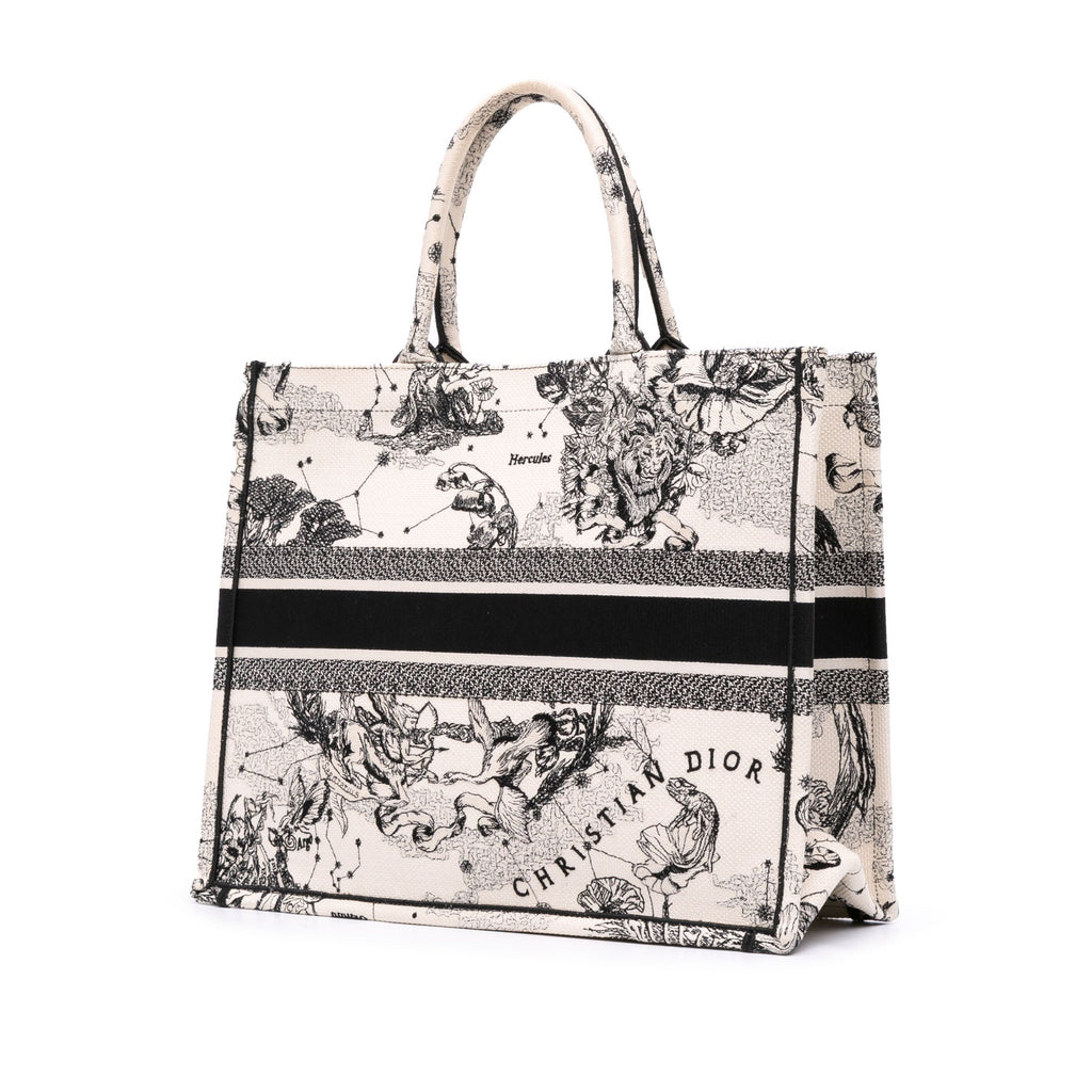 Second hand Dior Book Tote Large Embroidery Canvas Handbag White - Tabita Bags