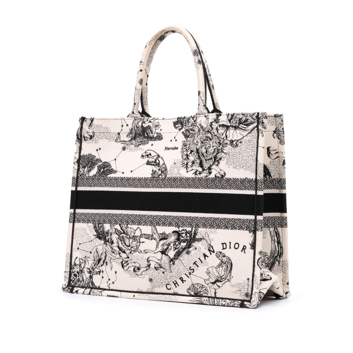 Second hand Dior Book Tote Large Embroidery Canvas Handbag White - Tabita Bags