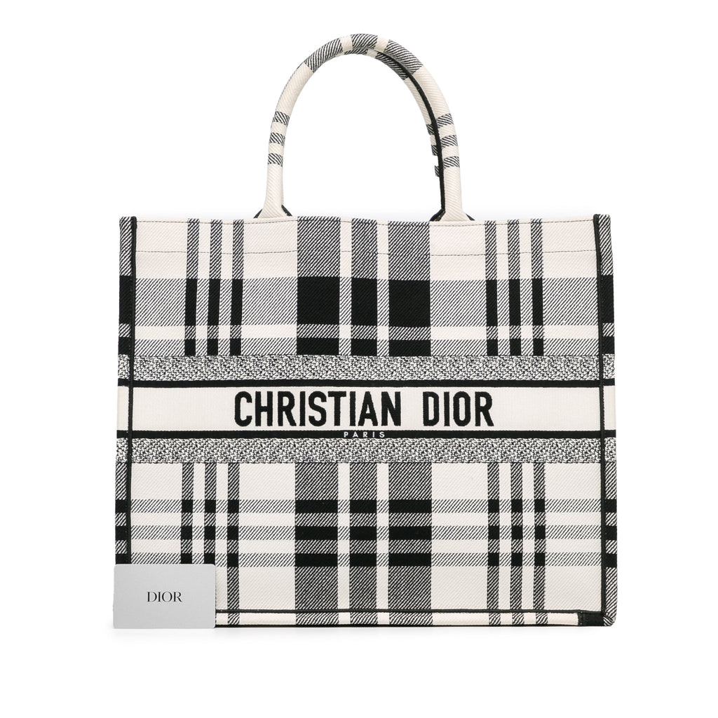 Second hand Dior Book Tote Large Embroidery Canvas Handbag White - Tabita Bags