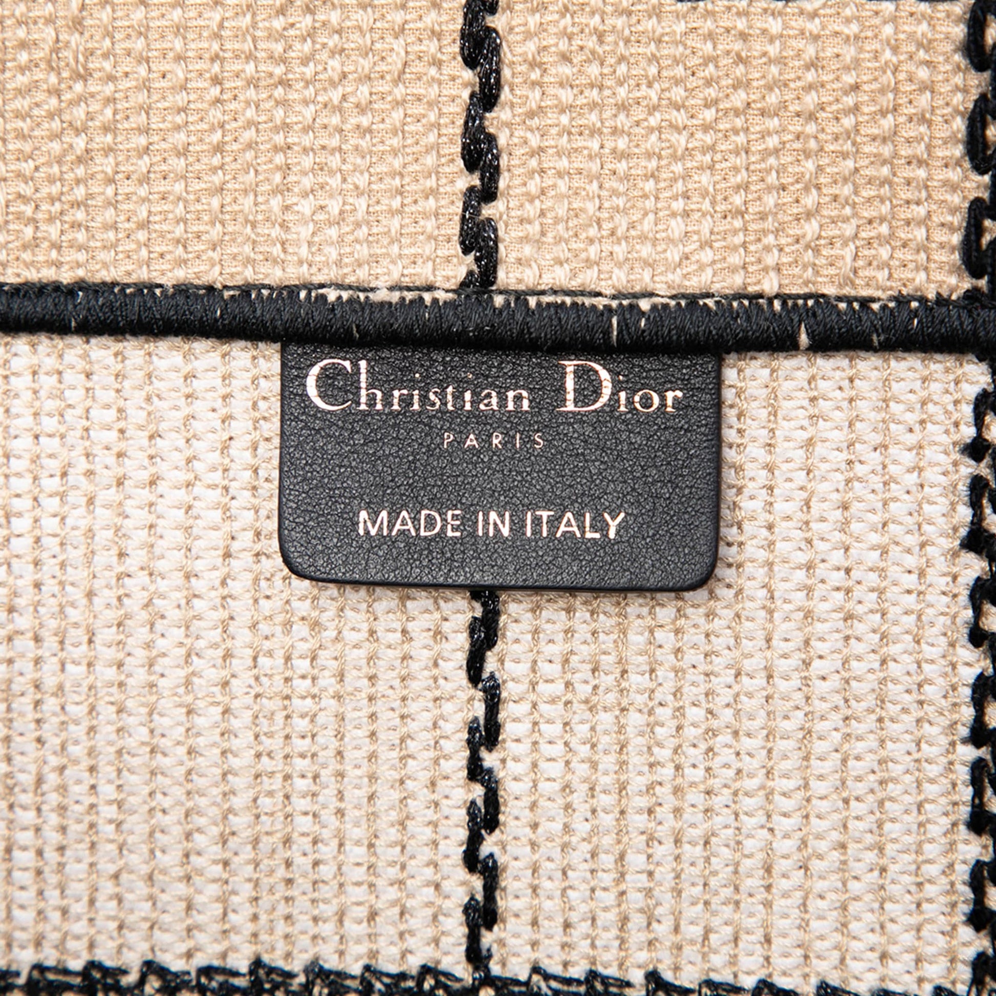 Second hand Dior Book Tote Medium Canvas Embroidery Handbag Beige - Tabita Bags