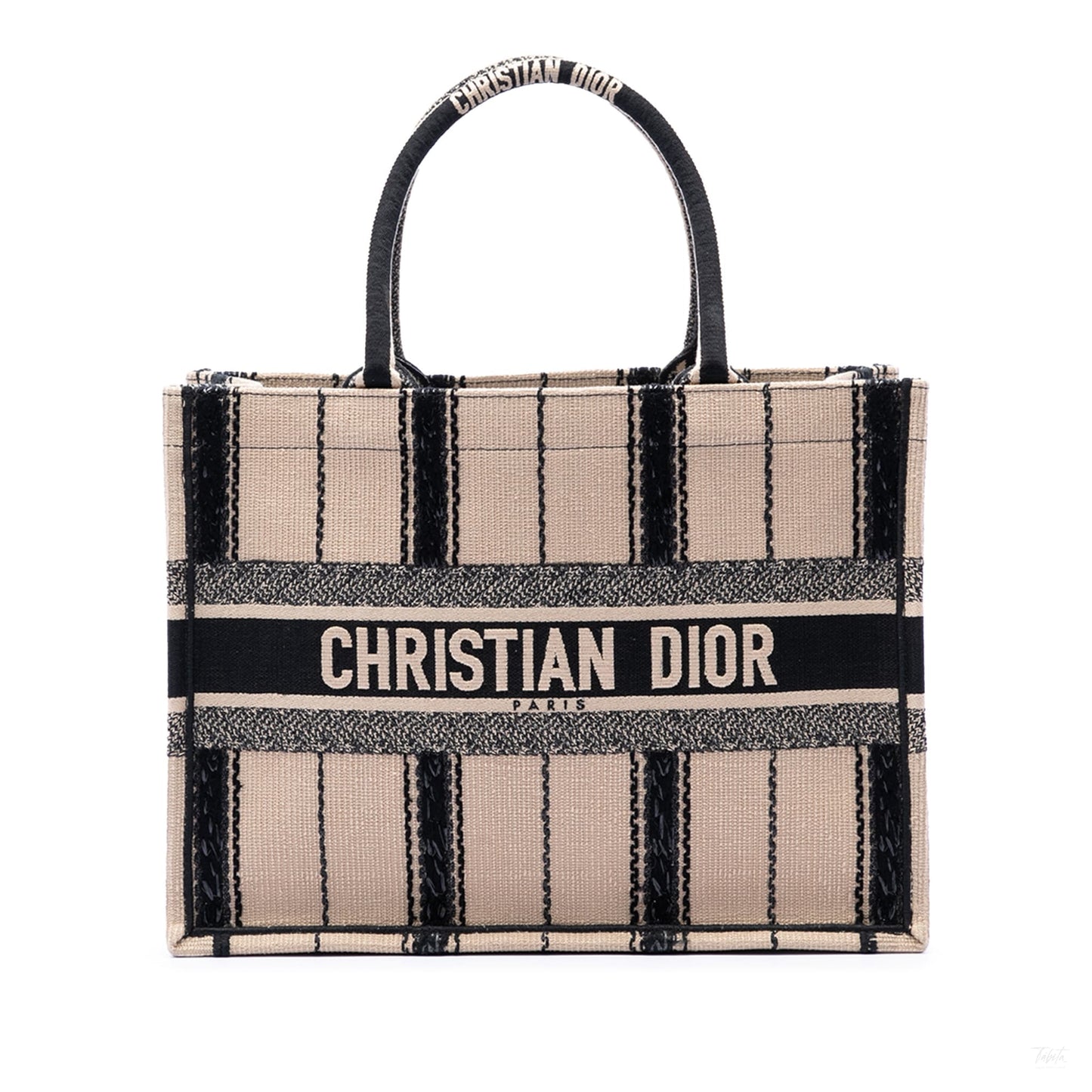 Second hand Dior Book Tote Medium Canvas Embroidery Handbag Beige - Tabita Bags
