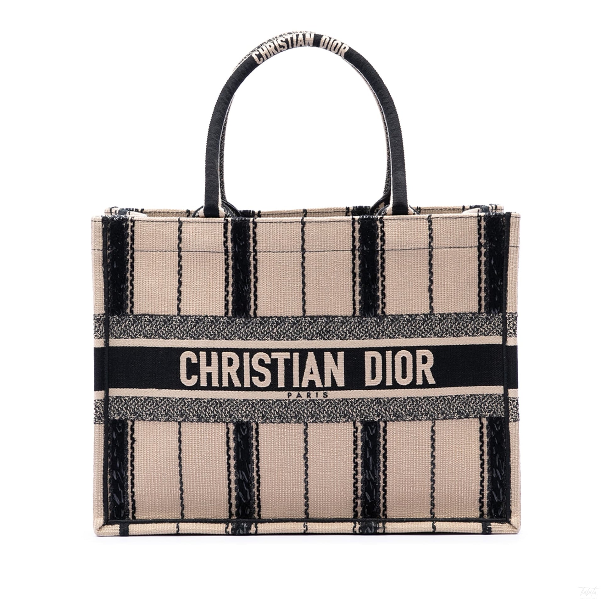 Second hand Dior Book Tote Medium Canvas Embroidery Handbag Beige - Tabita Bags
