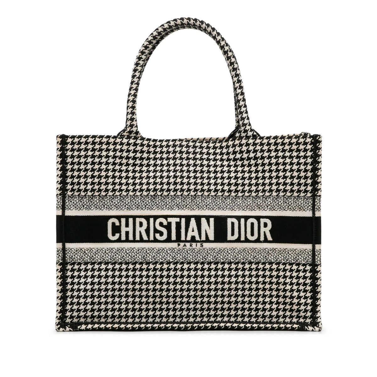 Second hand Dior Book Tote Medium Canvas Embroidery Handbag Black - Tabita Bags