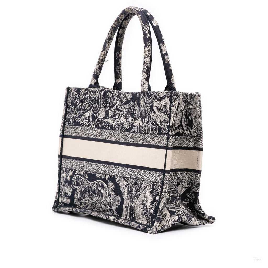Second hand Dior Book Tote Medium Canvas Embroidery Handbag Blue - Tabita Bags