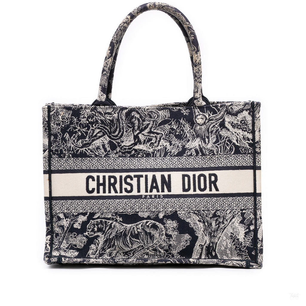 Second hand Dior Book Tote Medium Canvas Embroidery Handbag Blue - Tabita Bags