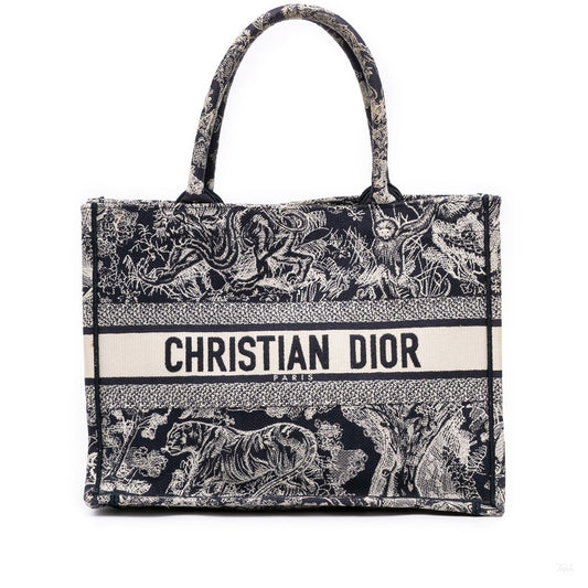 Second hand Dior Book Tote Medium Canvas Embroidery Handbag Blue - Tabita Bags