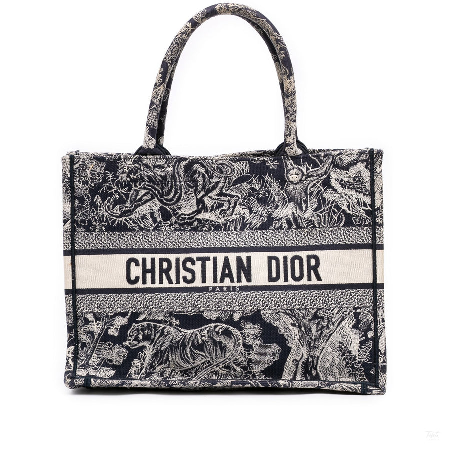 Second hand Dior Book Tote Medium Canvas Embroidery Handbag Blue - Tabita Bags