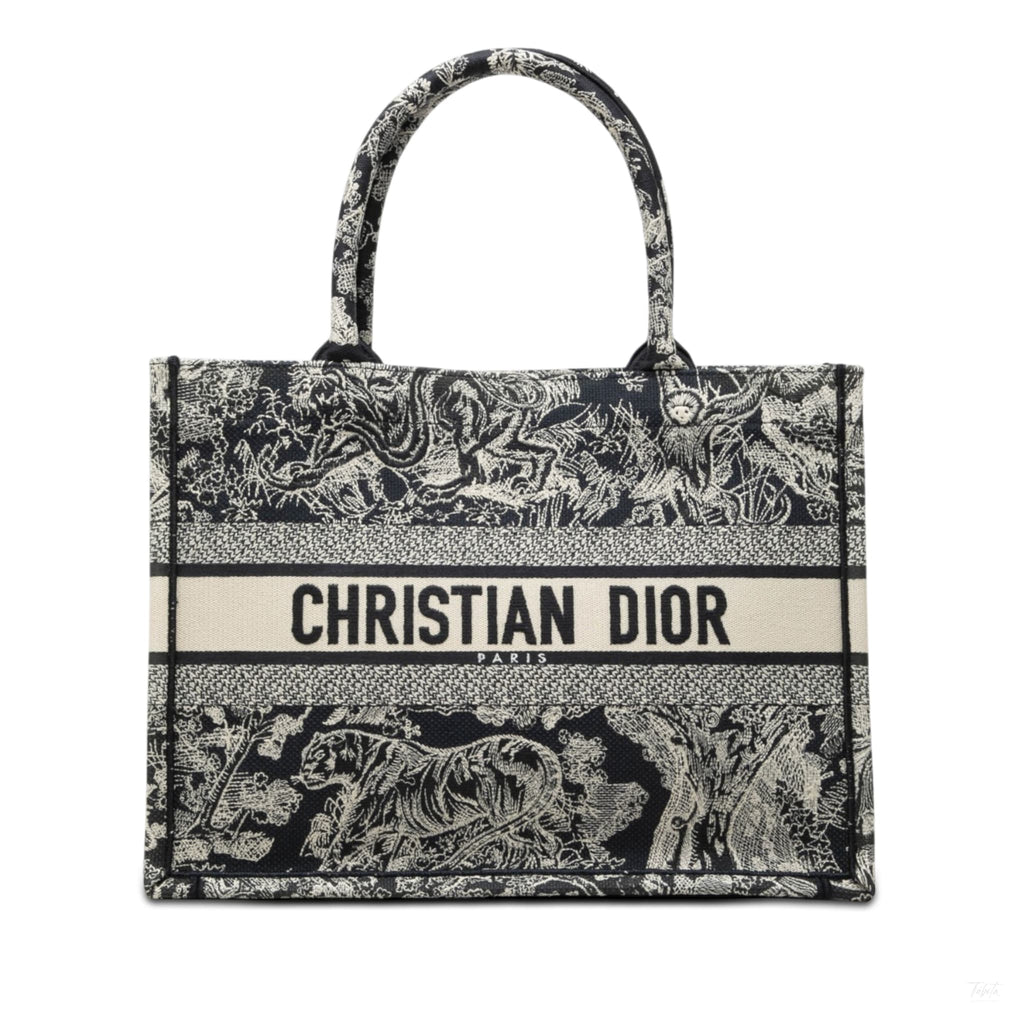 Second hand Dior Book Tote Medium Canvas Embroidery Handbag Dioriviera Toile De Jouy Blue - Tabita Bags