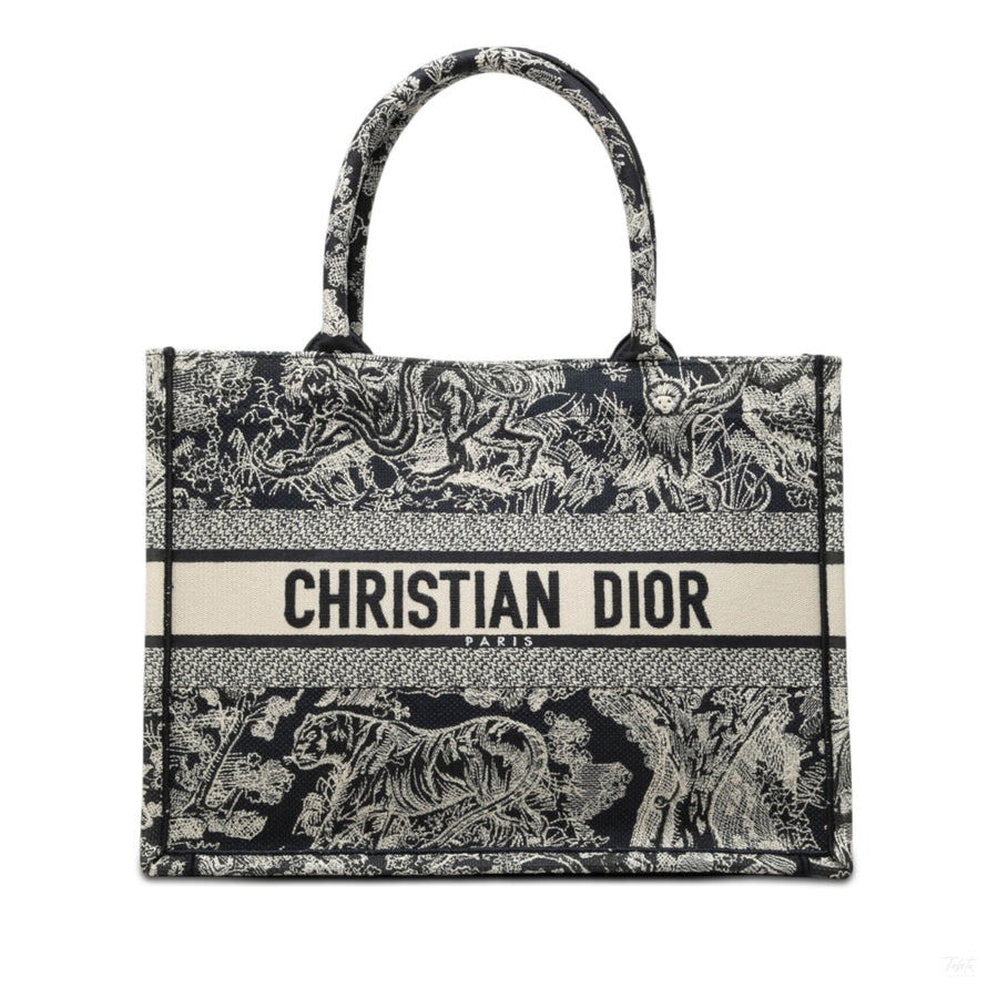 Second hand Dior Book Tote Medium Canvas Embroidery Handbag Dioriviera Toile De Jouy Blue - Tabita Bags