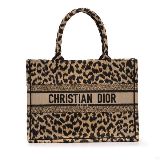 Second hand Dior Book Tote Medium Canvas Embroidery Handbag Mizza Leopard - Tabita Bags