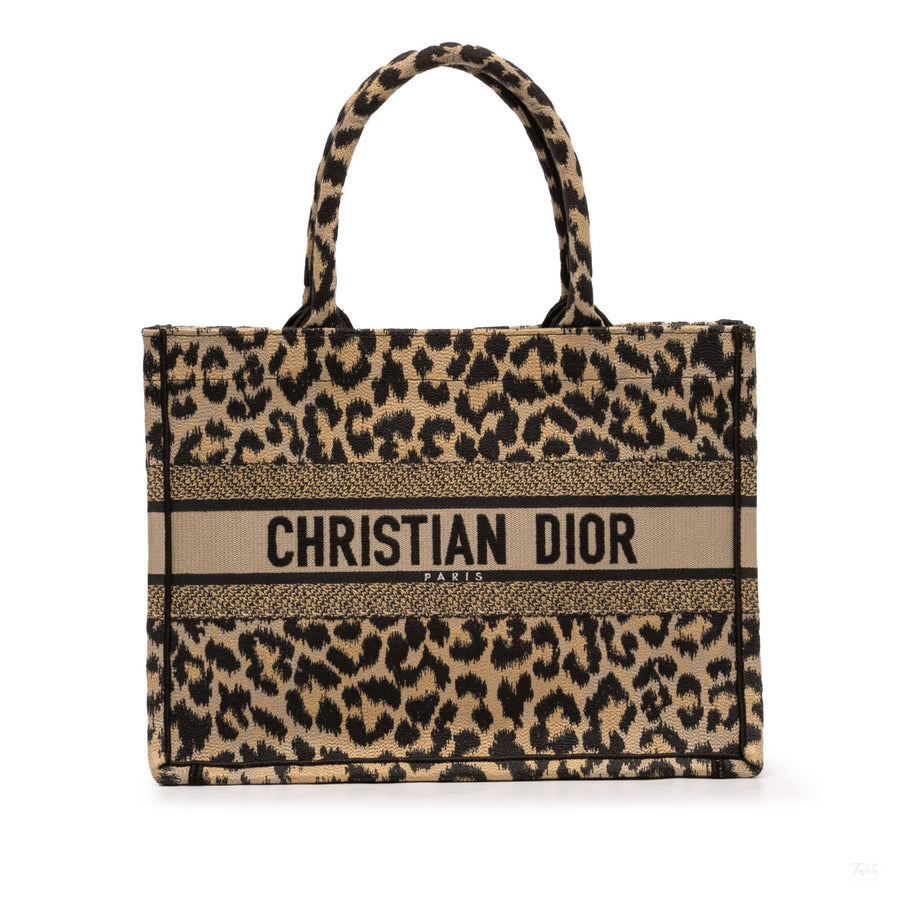 Second hand Dior Book Tote Medium Canvas Embroidery Handbag Mizza Leopard - Tabita Bags