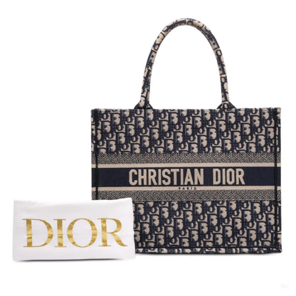 Second hand Dior Book Tote Medium Canvas Embroidery Handbag Oblique Blue - Tabita Bags