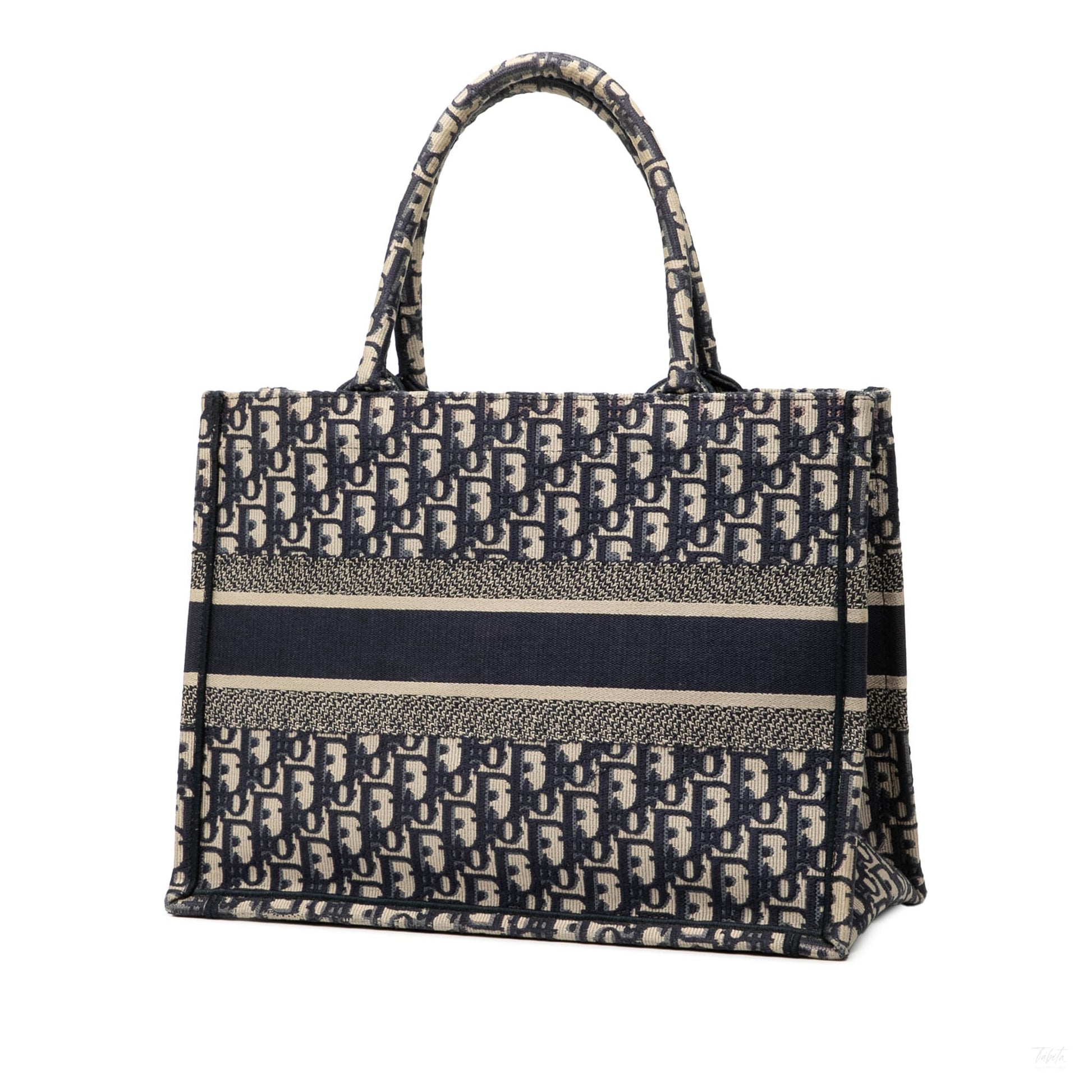 Second hand Dior Book Tote Medium Canvas Embroidery Handbag Oblique Blue - Tabita Bags
