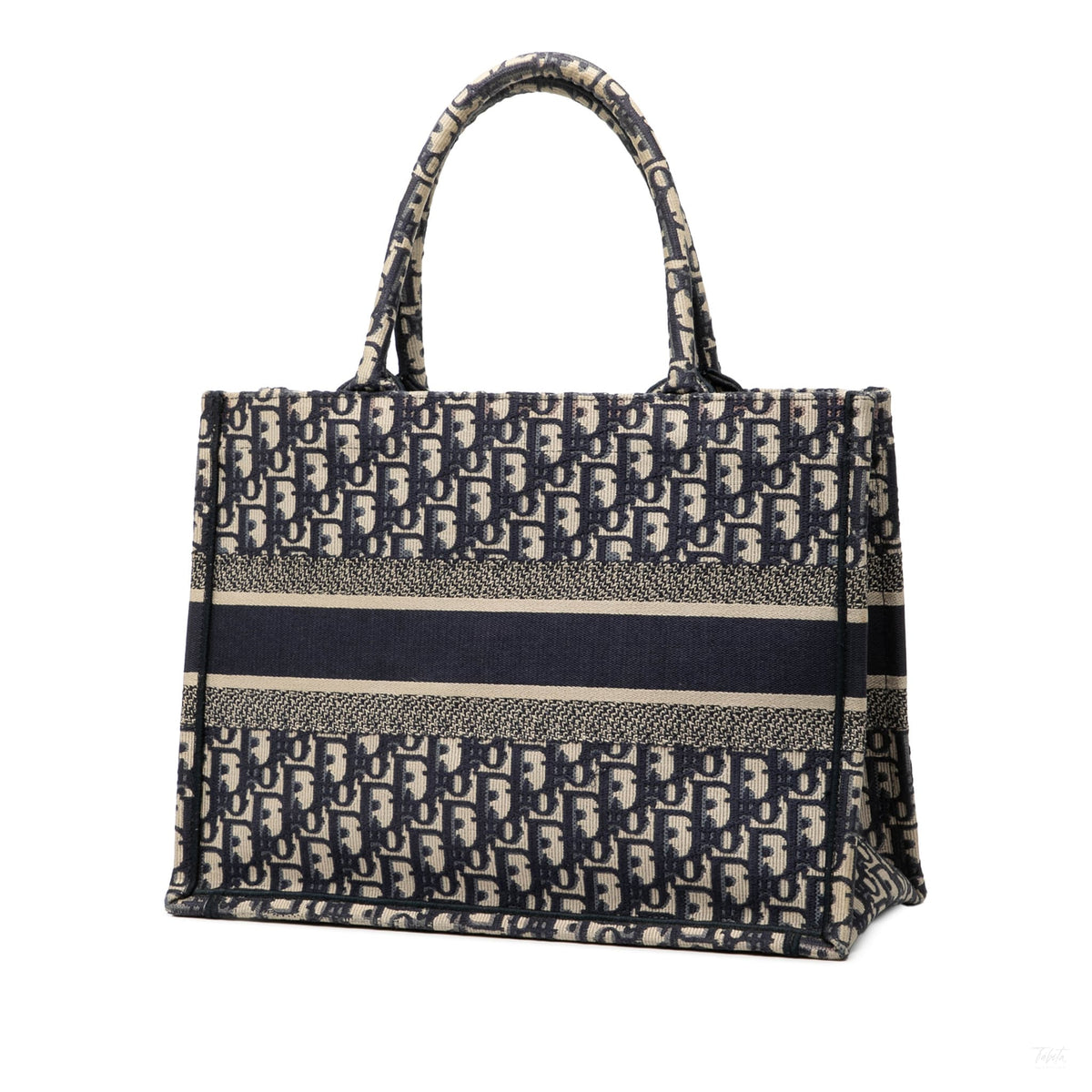 Second hand Dior Book Tote Medium Canvas Embroidery Handbag Oblique Blue - Tabita Bags