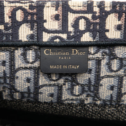 Second hand Dior Book Tote Medium Canvas Embroidery Handbag Oblique Blue - Tabita Bags