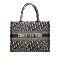 Second hand Dior Book Tote Medium Canvas Embroidery Handbag Oblique Blue - Tabita Bags