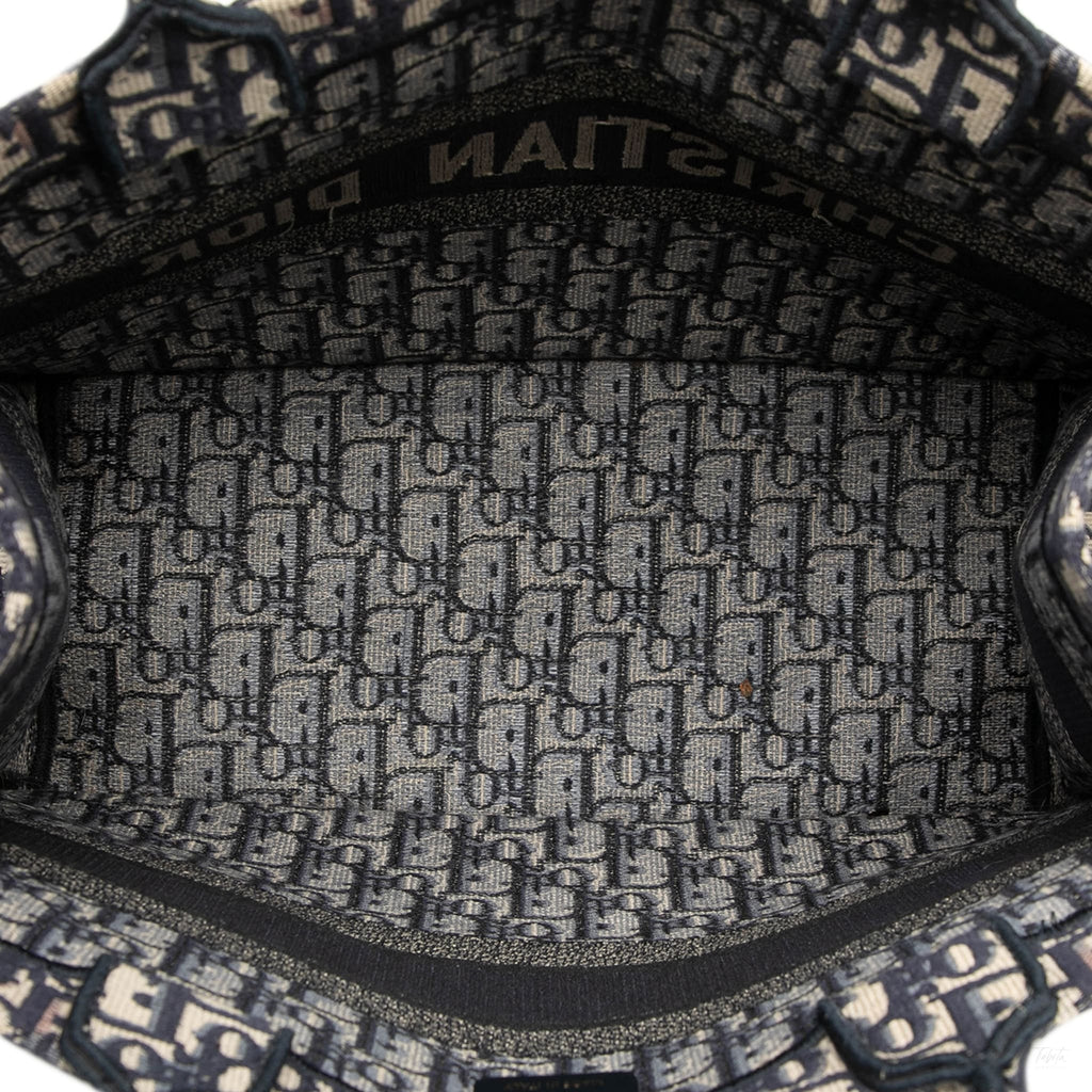 Second hand Dior Book Tote Medium Canvas Embroidery Handbag Oblique Blue - Tabita Bags