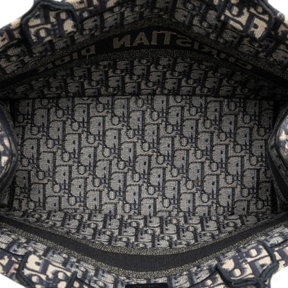 Second hand Dior Book Tote Medium Canvas Embroidery Handbag Oblique Blue - Tabita Bags
