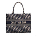 Second hand Dior Book Tote Medium Canvas Embroidery Handbag Oblique Blue - Tabita Bags
