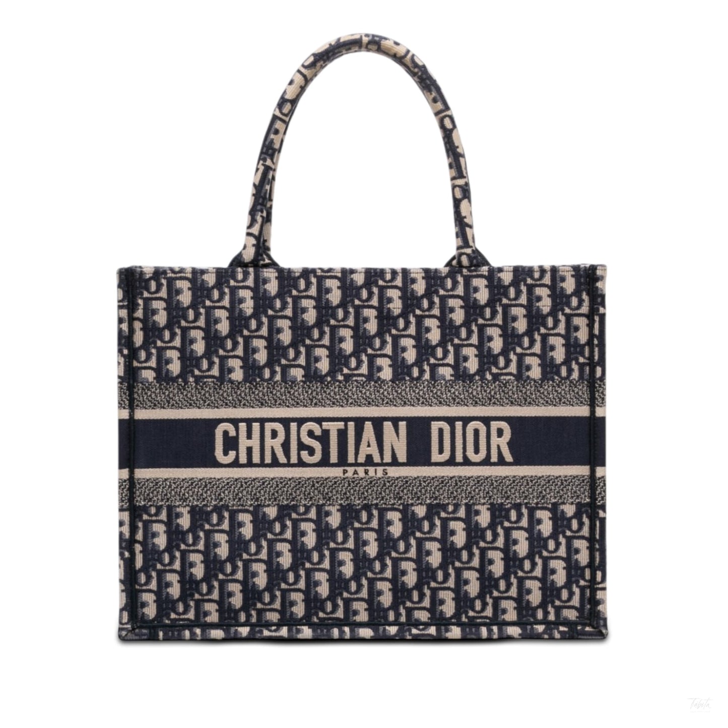 Second hand Dior Book Tote Medium Canvas Embroidery Handbag Oblique Blue - Tabita Bags