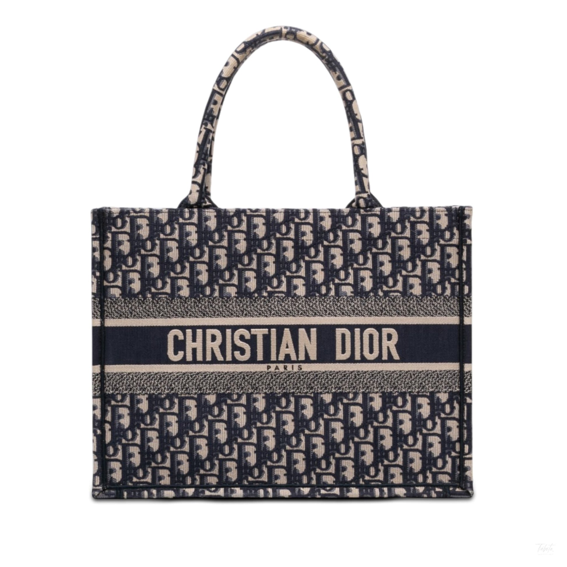 Second hand Dior Book Tote Medium Canvas Embroidery Handbag Oblique Blue - Tabita Bags