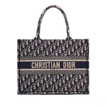 Second hand Dior Book Tote Medium Canvas Embroidery Handbag Oblique Blue - Tabita Bags