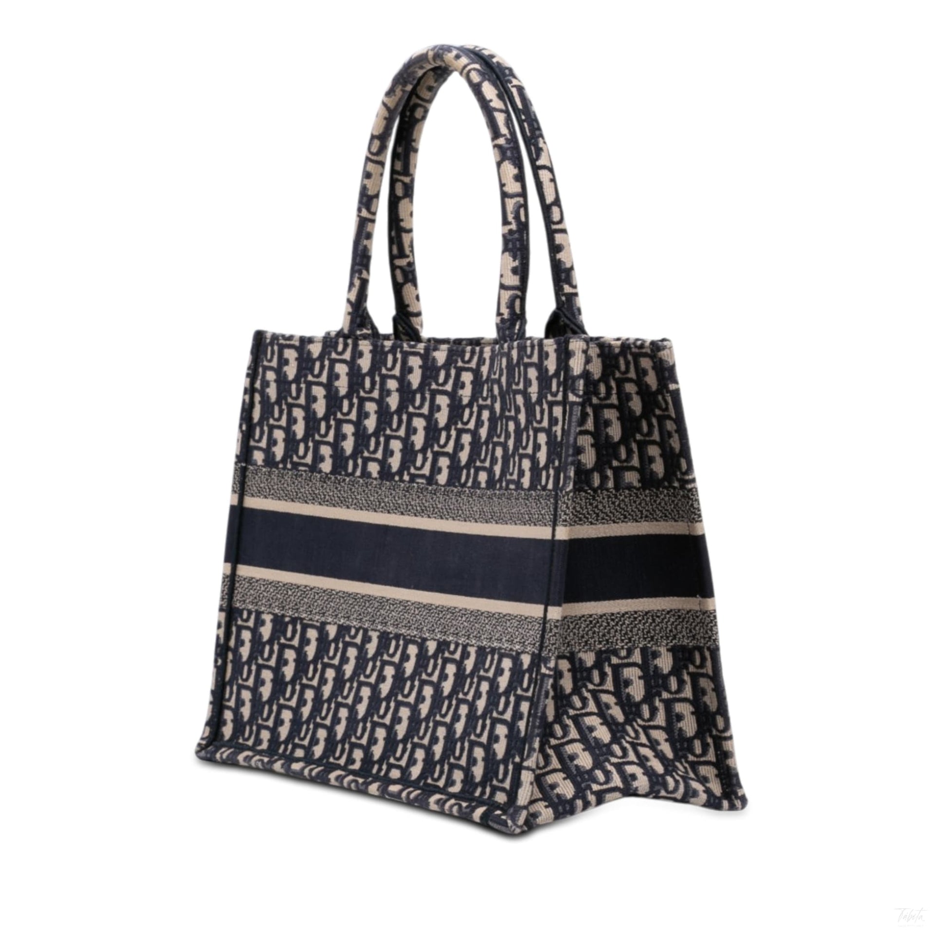 Second hand Dior Book Tote Medium Canvas Embroidery Handbag Oblique Blue - Tabita Bags