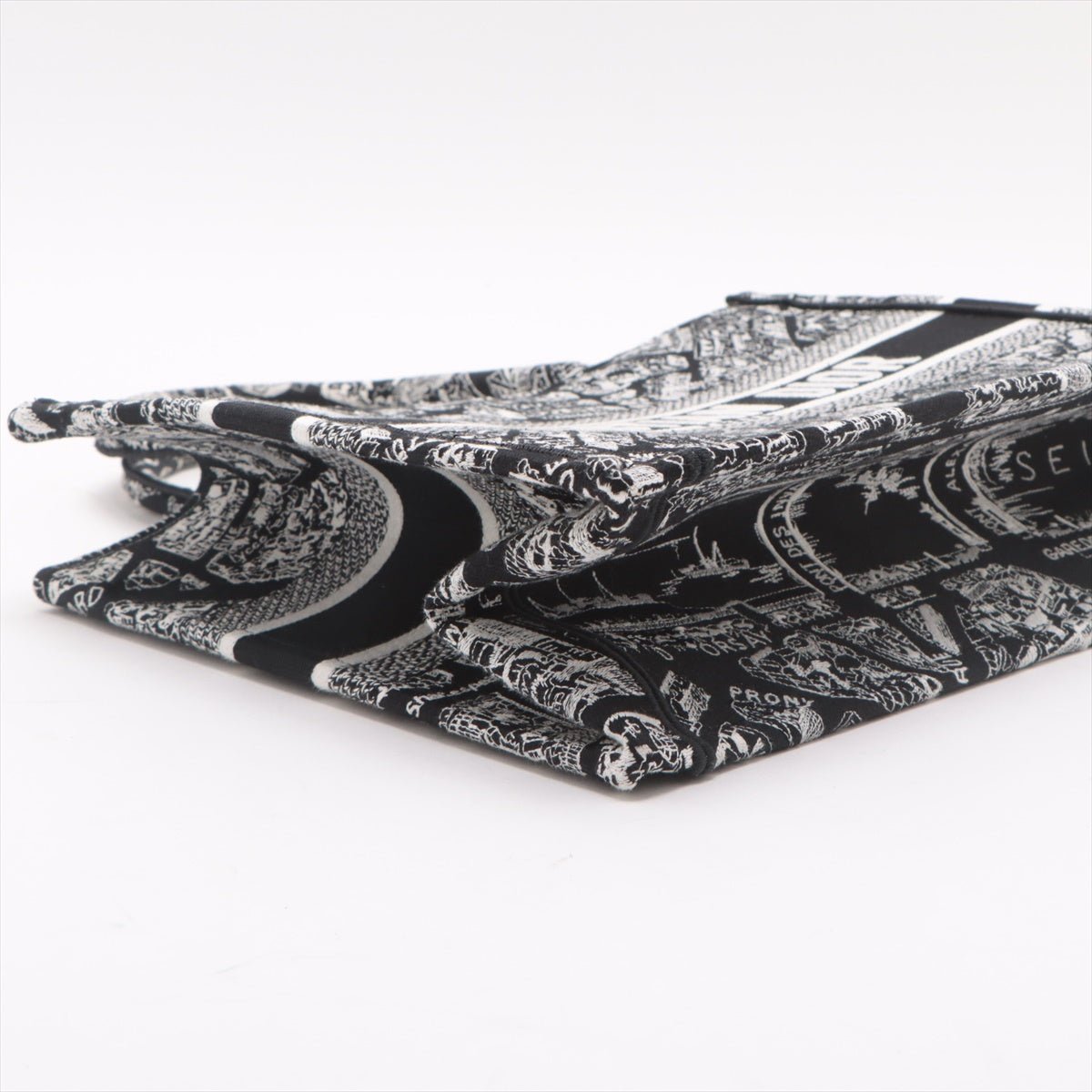 Second hand Dior Book Tote Medium Canvas Embroidery Handbag Plan de Paris Black & White - Tabita Bags