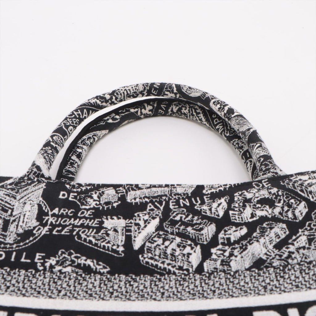 Second hand Dior Book Tote Medium Canvas Embroidery Handbag Plan de Paris Black & White - Tabita Bags
