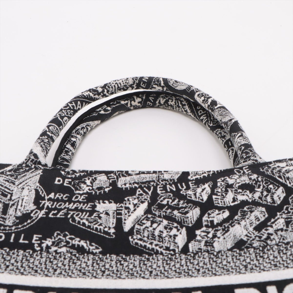 Second hand Dior Book Tote Medium Canvas Embroidery Handbag Plan de Paris Black & White - Tabita Bags