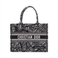 Second hand Dior Book Tote Medium Canvas Embroidery Handbag Plan de Paris Black & White - Tabita Bags
