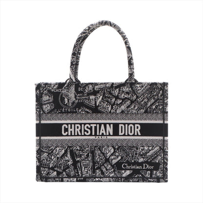 Second hand Dior Book Tote Medium Canvas Embroidery Handbag Plan de Paris Black & White - Tabita Bags