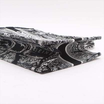 Second hand Dior Book Tote Medium Canvas Embroidery Handbag Plan de Paris Black & White - Tabita Bags