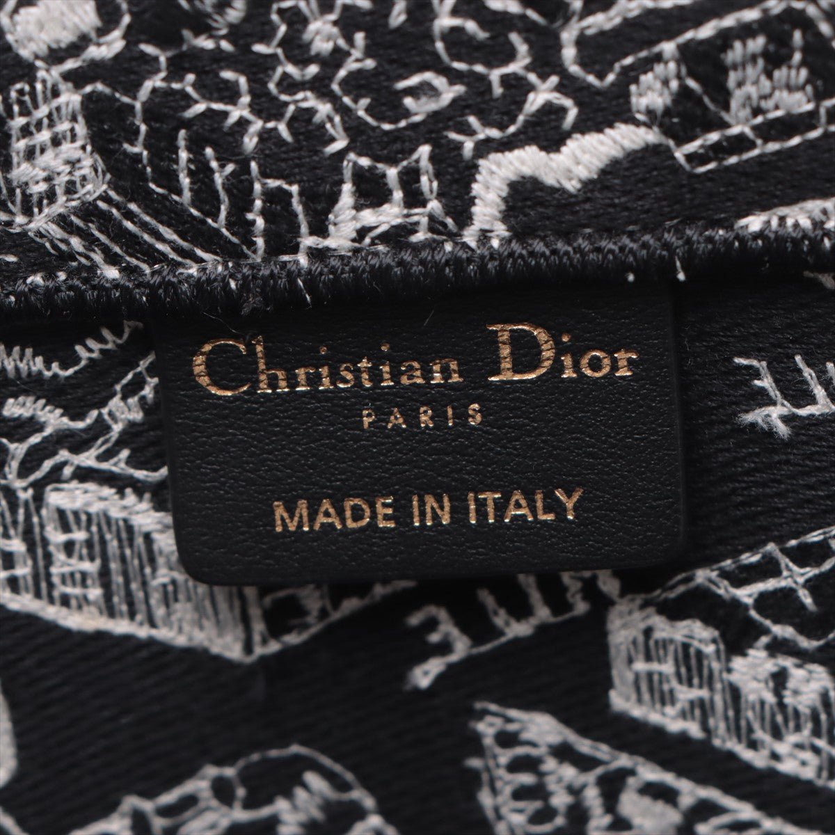 Second hand Dior Book Tote Medium Canvas Embroidery Handbag Plan de Paris Black & White - Tabita Bags