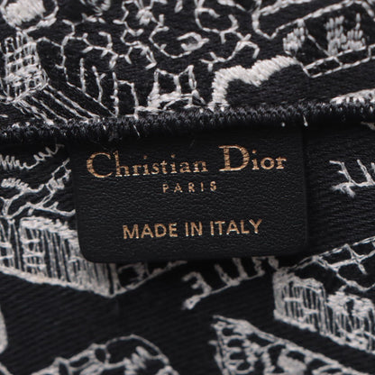 Second hand Dior Book Tote Medium Canvas Embroidery Handbag Plan de Paris Black & White - Tabita Bags