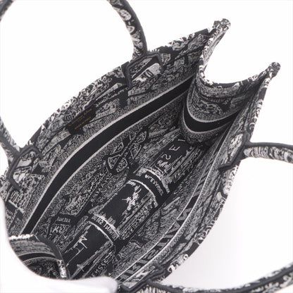 Second hand Dior Book Tote Medium Canvas Embroidery Handbag Plan de Paris Black & White - Tabita Bags