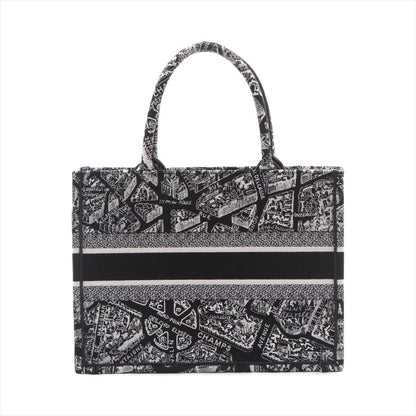 Second hand Dior Book Tote Medium Canvas Embroidery Handbag Plan de Paris Black & White - Tabita Bags