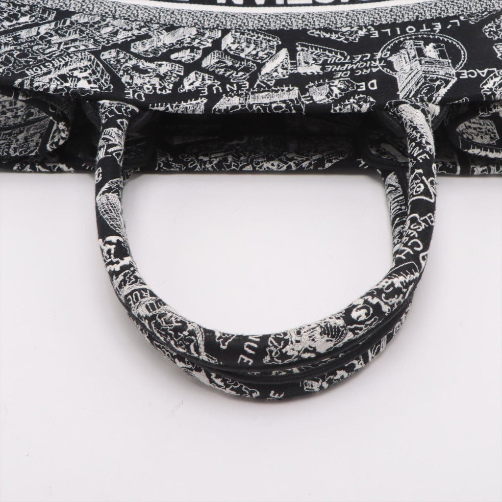 Second hand Dior Book Tote Medium Canvas Embroidery Handbag Plan de Paris Black & White - Tabita Bags