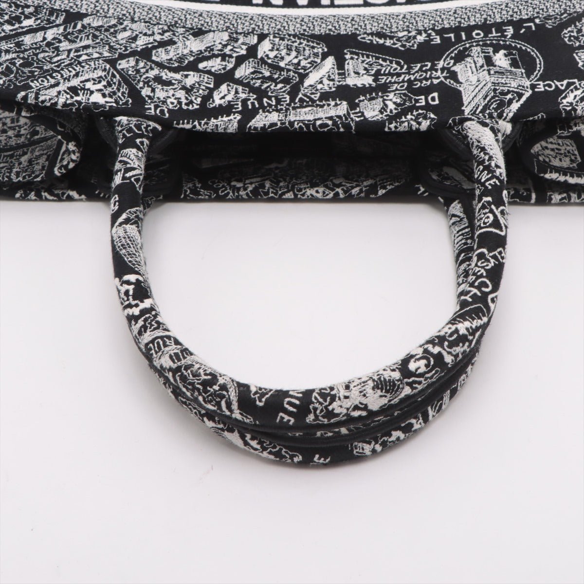 Second hand Dior Book Tote Medium Canvas Embroidery Handbag Plan de Paris Black & White - Tabita Bags