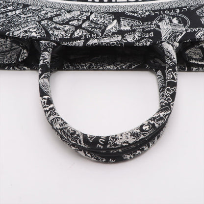 Second hand Dior Book Tote Medium Canvas Embroidery Handbag Plan de Paris Black & White - Tabita Bags
