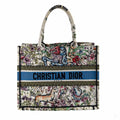 Second hand Dior Book Tote Medium Canvas Embroidery Handbag White - Tabita Bags