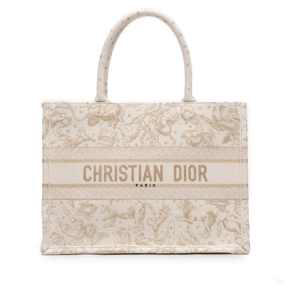 Second hand Dior Book Tote Medium Canvas Embroidery Handbag Zodiac Saint Barth Brown - Tabita Bags