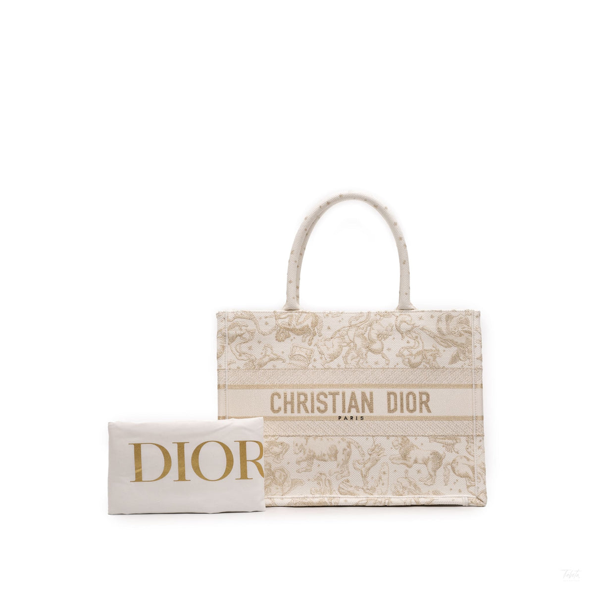 Second hand Dior Book Tote Medium Canvas Embroidery Handbag Zodiac Saint Barth Brown - Tabita Bags