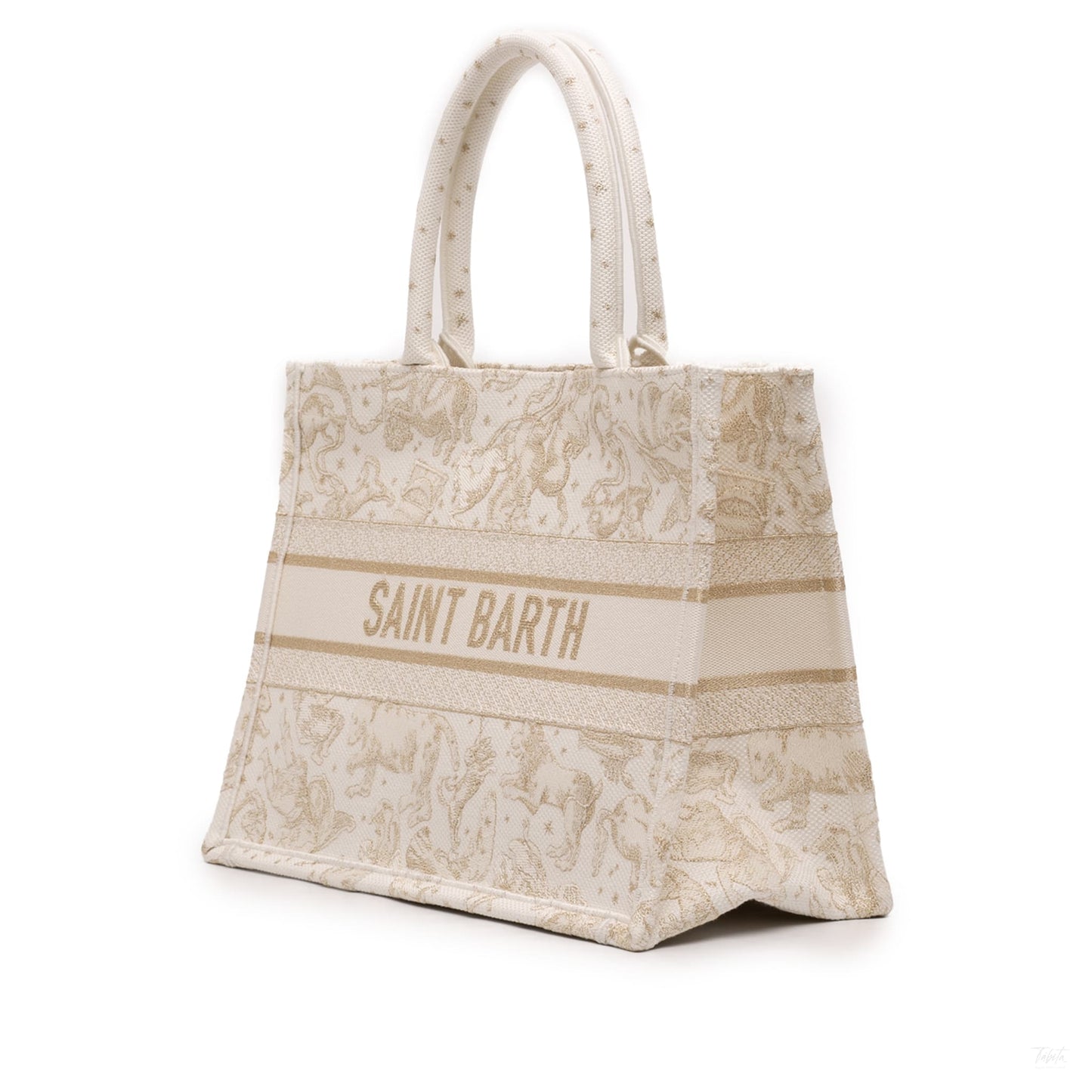 Second hand Dior Book Tote Medium Canvas Embroidery Handbag Zodiac Saint Barth Brown - Tabita Bags