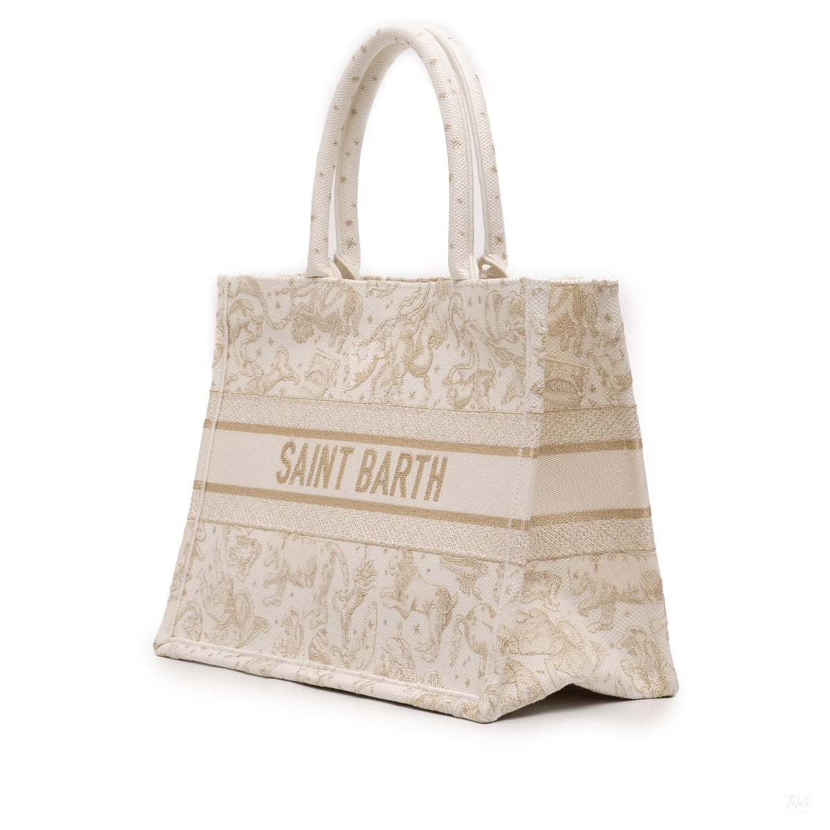 Second hand Dior Book Tote Medium Canvas Embroidery Handbag Zodiac Saint Barth Brown - Tabita Bags